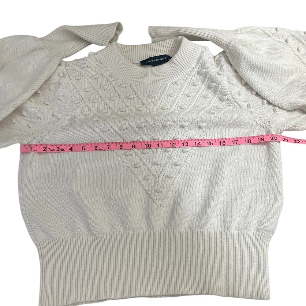 French Connection Cropped Bobble-Stitched Knit Sweater Cream Sz Large Cottage - Picture 10 of 13